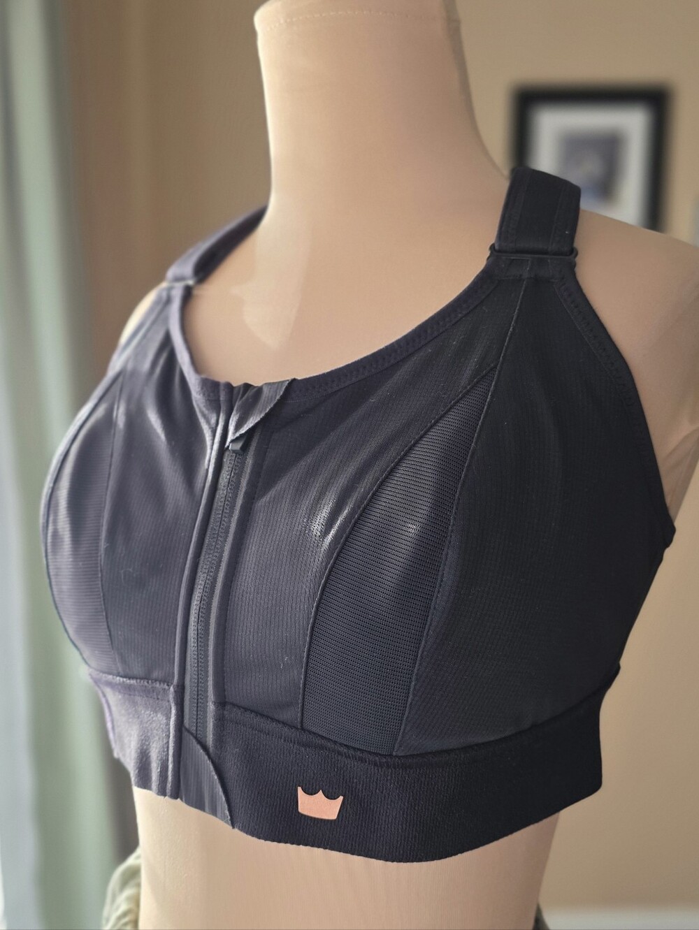 SHEFIT Ultimate High Impact Sports Bra Black 1Luxe Front Zip Adjustable EUC Max